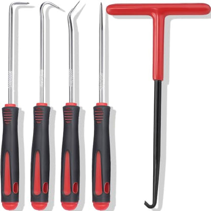 Spring Hook O Ring Pick Set ５pcs for Automotive Oil Seal O-Ring Seal Gasket Hook and Pick Set Motorcycle Spring Puller Tool Mechanic Pick Set - size: Red（5Pcs）