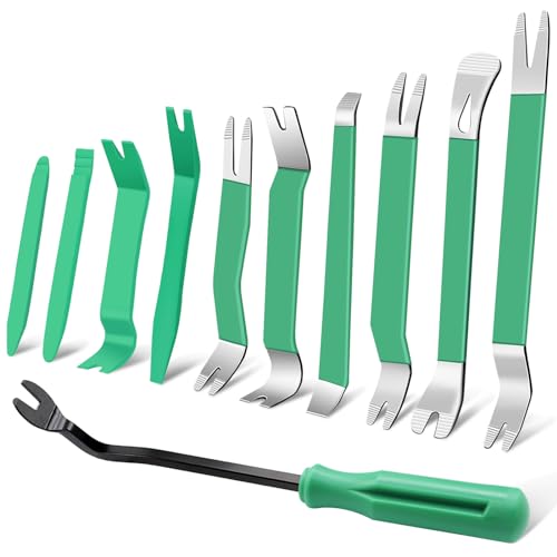 11 PCS AutoTrim Removal Tool Kit, Metal Pry Tool Auto Fastener Remover Pry Bar Set Trim Remover Kits for Vehicle Door Panel, Audio Radio Panel, Dashboard Repair Kit Green - color: Green, size: 11 PCS