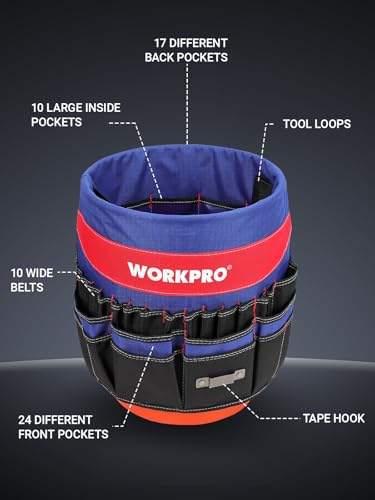 WORKPRO Bucket Tool Organizer with 51 Pockets Fits to 3.5-5 Gallon Bucket (Tools Excluded) | Perfect for Garden, Construction, Carpenter, Electrician, Welding Organize Tools