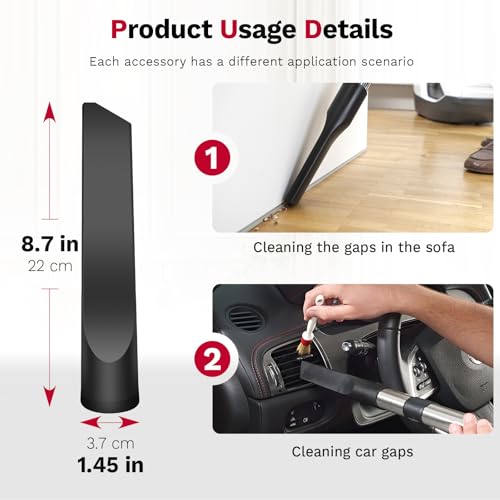 Universal Vacuum Attachments & Brushes, 8-Piece Vac Accessories | Small Portable Shop Vac Accessories with Adapter Kit for Car Detailing, Home, Pet Hair Cleaning-Fits Most Standard Vacuums