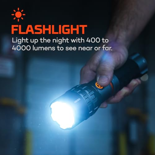 NEBO SLYDE King 4K Flashlight | Powerful 4000 Lumen LED Flashlight & 1000 Lumen COB Work Light, USB Rechargeable, IPX7 Waterproof, Magnetic Base, Zoomable, Super Bright Tactical Handheld Light - Gray - color: 4000 Lumens- Gray