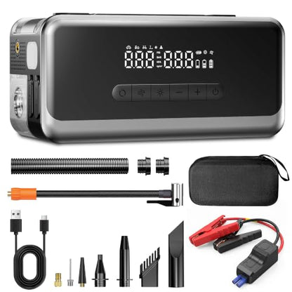 Jump Starter with Air Compressor Portable Car Battery Jump Box 4000A | 12V Lithium Car Battery Booster with Vacuuming & Blowing Cleaning, Up to 9.0L Gas and 8.0L Diesel Engines, Car Accessories