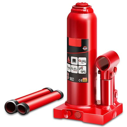 Auto Dynasty 3 Ton Hydraulic Bottle Jack, Automotive Welded Bottle Jack for Car, Pickup Truck, RV, Auto Repair, 8" to 14.5" Lifting Range (Red) - color: Red, size: 3 Ton