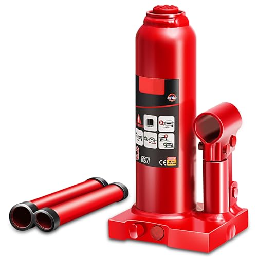 Auto Dynasty 3 Ton Hydraulic Bottle Jack, Automotive Welded Bottle Jack for Car, Pickup Truck, RV, Auto Repair, 8" to 14.5" Lifting Range (Red) - color: Red, size: 3 Ton