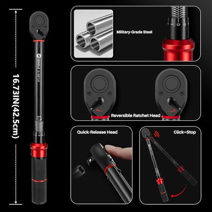 1/2-Inch Drive Click Torque Wrench-10-180 Ft-Lb for Car Motorcycle | Dual-Direction Adjustable 72T Torque Wrench( 13.6-244Nm),Dual Range Scales, High 3% Precision for Bike Auto Wheel Repair DIY - style: 1/2"DR.10-180 FT-LB