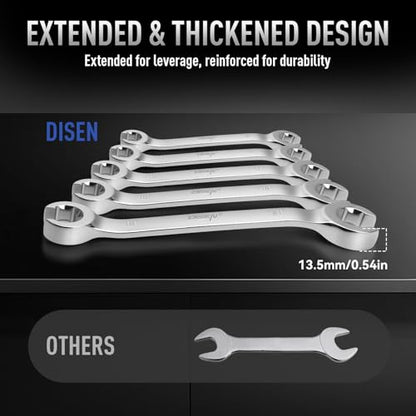 DISEN 16-Piece Flare Nut Wrench Set with PTFE Tape | Metric and SAE Inch1/4 to 7/8" & 6-21mm, CR-V Steel Brake Line Wrench Set with Organizer Pouch,Father's Gift - style: Silver Flare Nut Wrench Set