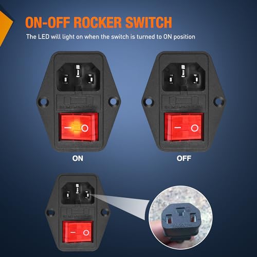Nilight 2Pcs Switch Power Socket 10A 250V AC Inlet Module On Off Switches Built-in Fuse Led Light 3 Pin Outlet for 3D Printers Computers Home Appliance - color: 2PCS Switch Power Socket