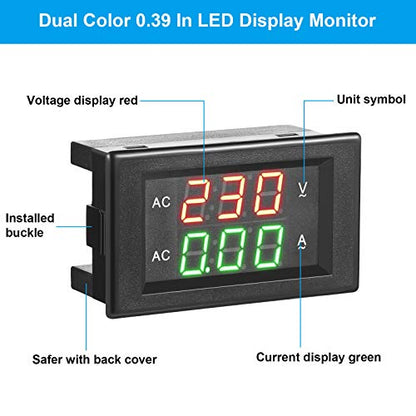 Volt Amp Meter 500V 200A Voltmeter Voltage and Current Meter Digital Dual Display, 0.39 Inches LED 2 in 1 Multimeter, 2 Wire Voltage Amperage Tester Gauge with Current Transformer (3 Pieces)