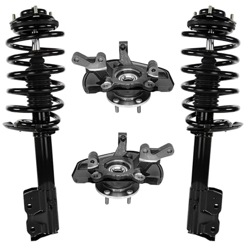 Detroit Axle - FWD Front Steering Knuckles & Wheel Hub Bearings + Struts w/Coil Spring Replacement for Jeep Patriot Compass - 4pc Set - size: 4QU48605/ Big strut kit