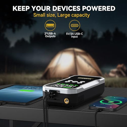 Jump Starter with Air Compressor, 8000A 160PSI Battery Booster Pack | For 12V vehicles, 10.0L gas and 7.0L diesel, with display, smart clamps, tire inflator, 2 USB-A ports, and 2 LED lights - size: F03