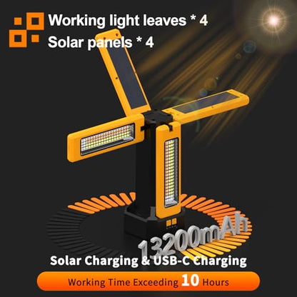 iodoo 13200mAh Rechargeable Solar Work Light, IPX4 Waterproof with Folding Stand Support and Portable Carrying Bag, 8000 Lumen Stepless Dimmable, 4 Lighting Modes, White/Warm/Warm White (Remote) - size: Orange(Remote)