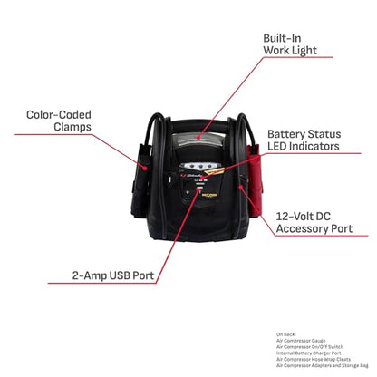 Schumacher Electric 800A Car Battery Jump Starter and Portable Power Station, 4-in-1 Solution, 150-PSI Air Compressor, USB & DC Charging, for 12V Power Sport, Automotive, and Marine Batteries, SJ1331 - style: 800 Peak Amps
