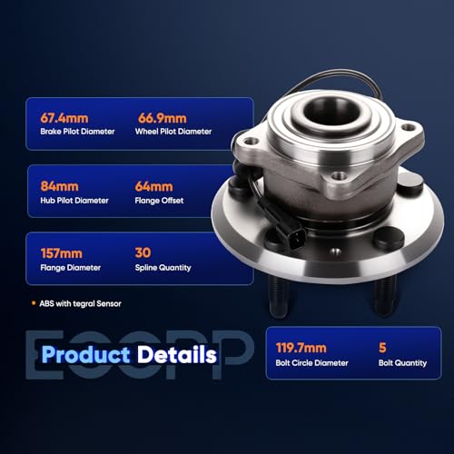 ECCPP 2-Piece 512440 Rear Wheel Hub Bearing for Chevrolet Equinox 2010-2017 | for GMC Terrain 2010-2017 5 lugs w/ABS Sensor Pre-Greased Sealed - size: 512440*2