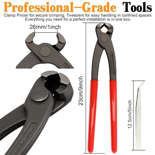 360Pcs Single Ear Hose Clamps Kit,Stepless 5.3-36.1mm 304 Stainless Steel Hose Repair Clamp Cinch Rings,Ear Clamp Pliers Tool with Portable Toolbox for Automotive Fuel Line Plumbing PEX DIY - size: 360PCS