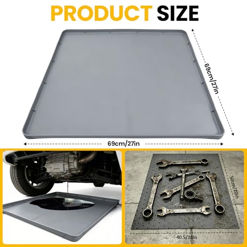 8 Pcs Oil Drip Pan For Under Car Set,With Raised Edge,and 5 Large Oil Absorbent Pads, Storage Pouch & Gloves, Waterproof No Splatter Reusable Oil Tray,27 X 27 In Oil Spill Mat For Garage Floor