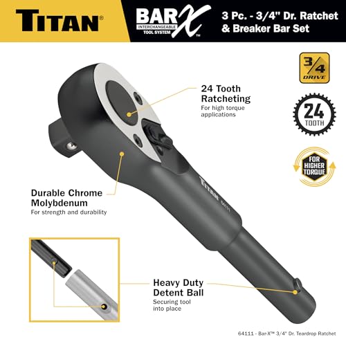 Titan Bar-X 64143 3-Piece 3/4-Inch Drive Interchangeable Ratchet and Breaker Bar Set