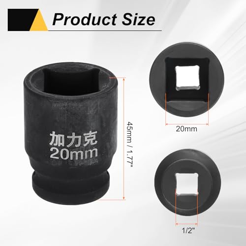 HARFINGTON 3pcs 4 Point Square Socket 1/2" Drive 20mm Metric Square Impact Socket CR-V Blackening Standard Wheel Sleeve Pneumatic Sleeve Tool for Auto Repair Mechanical Maintenance Home Use - size: 20mm