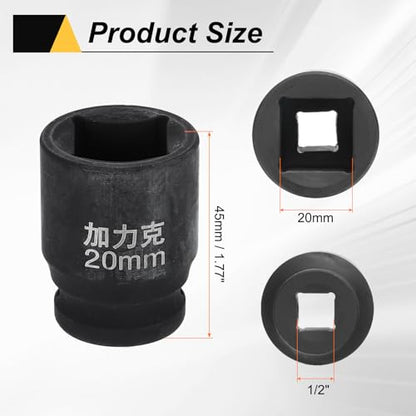 HARFINGTON 3pcs 4 Point Square Socket 1/2" Drive 20mm Metric Square Impact Socket CR-V Blackening Standard Wheel Sleeve Pneumatic Sleeve Tool for Auto Repair Mechanical Maintenance Home Use - size: 20mm