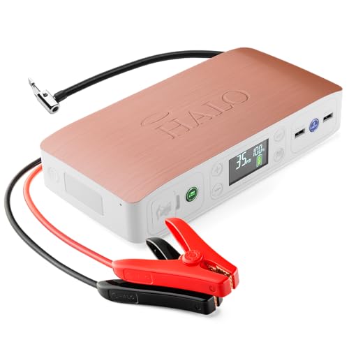 HALO Bolt Air 58830 Portable Car Battery Jump Starter | 100 PSI Air Compressor, 58.8Wh USB Power Bank, Emergency Floodlight & Charger, Jump Cars SUVs & Trucks, Inflate Tires, TSA Approved — Rose Gold - color: Rose Gold