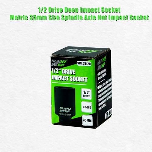 SUNHZMCKP 1/2 Inch Drive Impact Socket, Metric 35 mm Deep 6 Point Socket, CR-MO, Axle Nut Impact Grade Socket for Easy Removal - color: Metric, size: 35 mm