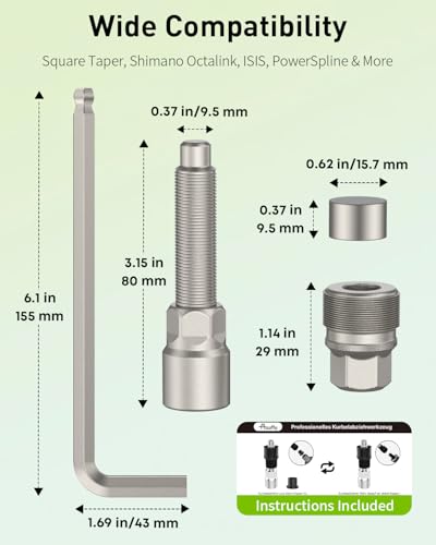 Pawfly Upgraded Bicycle Crank Puller Set, Bike Repair Kit for Square Taper Shimano & ISIS Splined Crank Arm - style: Crank Puller Set（bb Socket Not Included）