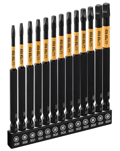 TGFTGF 13-Piece Square Drive Bit Set SQ0-SQ4, 4 inch CNC Machined Robertson Driver Bits SQ0,SQ1,SQ2,SQ3,SQ4, S2 Alloy Steel, Magnetic Impact Driver Bits 1/4" Hex Shank with Storage Box