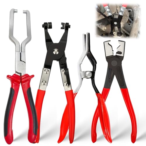 4-Piece Professional Hose Clamp Kit for Automotive, 2026 New Connector Separator & Terminal Removal Tool, Fuel Line Pliers Set for Tackle Wiring, Electrical Repairs, Auto Maintenance