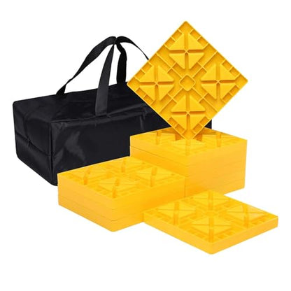 Homeon Wheels 10 Packs Rv/Camper Leveling Blocks, Chocks Anti-Slip Pads Design Include Camper Levelers and Carrying Bag for Camper Travel Trailer - Yellow - color: Yellow