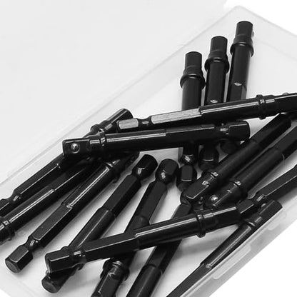 20 Pack 1/4" Square Socket Bit Adapter & Hex Impact Socket Bits | 1/4 Hex Shank, Black, For Drills, Drivers, Impact Wrenches, Automotive DIY Repairs - size: 1/4"