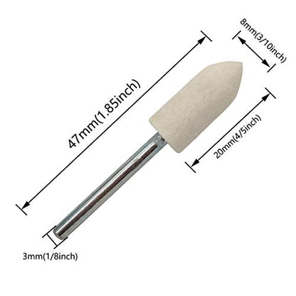 NGe 20Pcs 3/10inch Wool Felt Polishing Bits Mandrel White Cone Rotary Tool Accessories Kit Fit Dremel - 1/8inch Shank (3x8mm Cone)