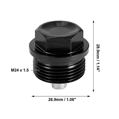 X AUTOHAUX 2 Set M24x1.5 Oil Drain Plug Magnetic Aluminum Alloy Sump Drain Nut Oil Drain Bolt with 2 Washer for Car Motorcycle Black - size: M24x1.5