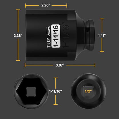 1/2 Inch Drive 1-11/16 Inch Deep SAE 6 Point CR-MO Impact Socket | Radius Corner Design,Square Chamfered Opening,Axle Nut Impact Grade Socket for Easy Removal - size: 1/2” Drive 1-11/16 Deep, style: 1/2" Drive Deep Socket