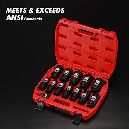 CASOMAN 3/4" Drive Deep Impact Socket Set, 13Piece Jumbo Socket Assortment, Metric(17mm to 41mm), 6-Point, Include 1/2" F to 3/4" M Adapter, CR-MO Steel - size: 13 PCS (11/16" to 1-5/8")