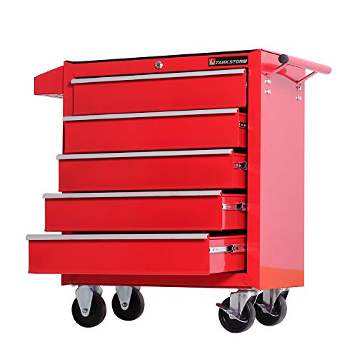 Tool Chest Heavy Duty Cart Steel Rolling Tool Box 5 Drawer Cart (TZ35 Red) - color: Red