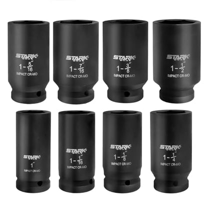 Stark USA 9 Pieces 3/4" Drive Deep Impact Jumbo Assortment Socket Set Cr-V Socket Set SAE 6-Point Flank Sockets (1" inch to 1-1/2" inch) - style: 9 PCS SAE Deep Socket Set (1‘’ to 1-1/2‘’)