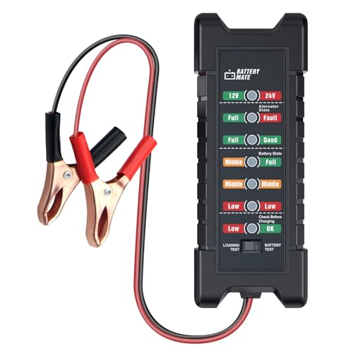 Car 12V 24V Battery and Alternator Tester Automotive, Load Tester | Battery Checker, Analyzer to Check alternator & Battery Charging System with LED Indicator - color: Black-B