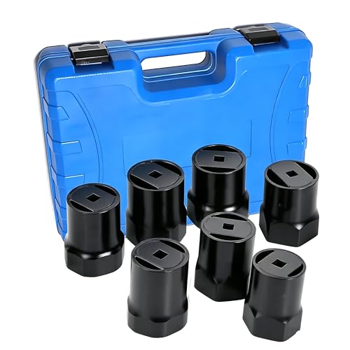 7 Piece Axle Nut Socket Set, Wheel Bearing Removal Tool, Wheel Lock Bearing Locknut Removal and Installation Tool, 6-Point Axle Nut Socket, 1/2 Inch Drive SAE