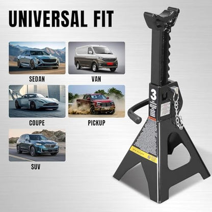 Big RED 3 Ton Double Locking Steel Jack Stands, for Lifting UTV/ATVS, Small Trucks and SUVS, Heavy Duty Steel, 6000lbs Capacity, 1 Pair, Black - color: Black, size: 3 ton, style: Double Locking