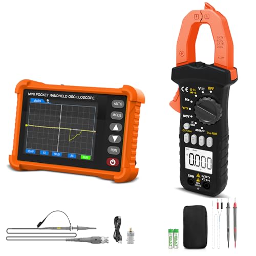 Handheld Oscilloscope with Multimeter Kit, Digital Lab Automotive Oscilloscopes with 500kHz Bandwidth, 6000 Counts Clamp Meter & Bluetooth, AC/DC Volt Tester for NCV Current Resistance Capacitance