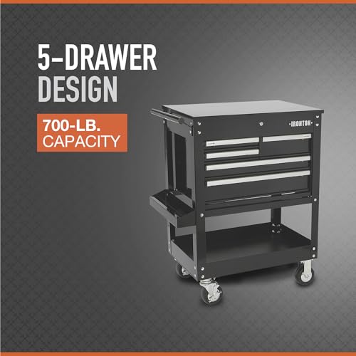 Ironton 30in. 5-Drawer Mechanic's Tool Cart, 700-Lb. Capacity | 33-7/8in.L x 17-5/8in.W x 39-1/8in.H, Rolling mobility, Quick-access tool organization, Garage/service use - size: 5 Drawer
