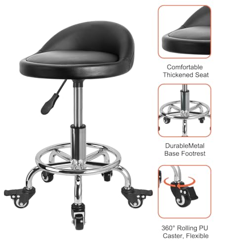 FLOLXNB Rolling Stool Low Roller Seat PU Leather, Rolling Chair Height Adjustable, Garage Stool with Wheels for Manicure Mechanic Home Office Garage Shop (Style 1) - style: Style 1