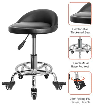 FLOLXNB Rolling Stool Low Roller Seat PU Leather, Rolling Chair Height Adjustable, Garage Stool with Wheels for Manicure Mechanic Home Office Garage Shop (Style 1) - style: Style 1