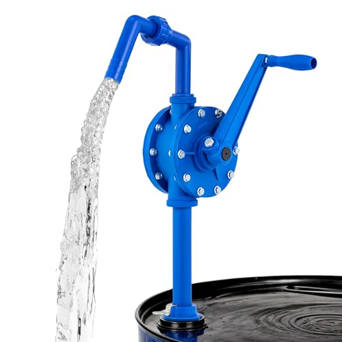 Orion Motor Tech 55 Gallon Drum Pump, Rotary Barrel Pump for Transfer of Chemicals, Acidic Solutions, Fuel, Water Based Fluids, Drum Pump Fits 5 to 55 Gallon Drums Hand Water Pump for 55 Gallon Barrel - color: Blue Rotary Action Reinforced PP Pump