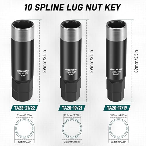 10 Spline Lug Nut Key Set, 3 Piece | Compatible with Bimecc 10 Spline Lug Nut Socket, Replacement for TA20-17/19,TA20-19/21,TA23-21/22, Double Layer Reinforcement - size: TA20-17/19 & TA20-19/21 & TA23-21/22