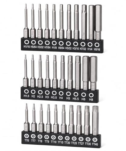 Bates- Hex Head Allen Wrench Drill Bit Set, 2.3 Inch, 33 pcs, S2 Steel, 1/4 Hex Screwdriver Bit Set, Magnetic, Metric, SAE, Tamperproof Security Torx Bit Set