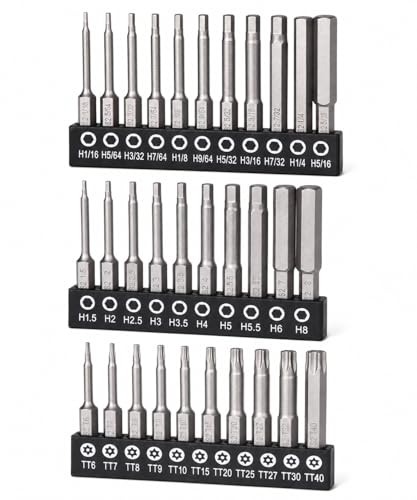 Bates- Hex Head Allen Wrench Drill Bit Set, 2.3 Inch, 33 pcs, S2 Steel, 1/4 Hex Screwdriver Bit Set, Magnetic, Metric, SAE, Tamperproof Security Torx Bit Set