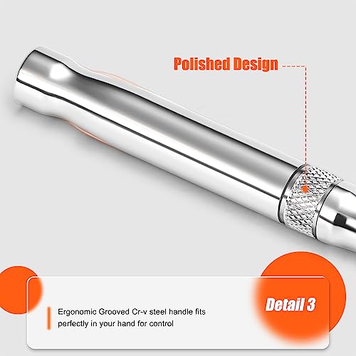Matework 3/8'' Drive Breaker Bar, 10 Inches Long Extension Breaker Bar with 180-Degree Cr-V Flex Head and Engraved Non-slip Handle, Polished Finish, Home Use Socket Wrench - style: 3/8'' Drive (10-inch)