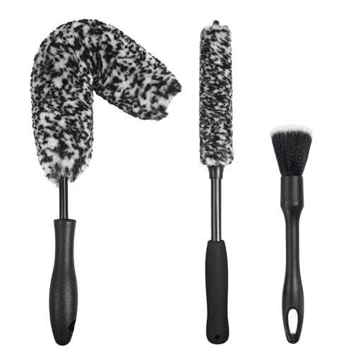 3PCS Wheel Brush Kit for Cleaning Wheel and Tire, Wheel and Rim Brush, Car Detailing Brushes, Bendable & Durable Car Wheel Rim Cleaner Brush Set,Car Detailing Cleaning Brush Supplies Kit - color: Black