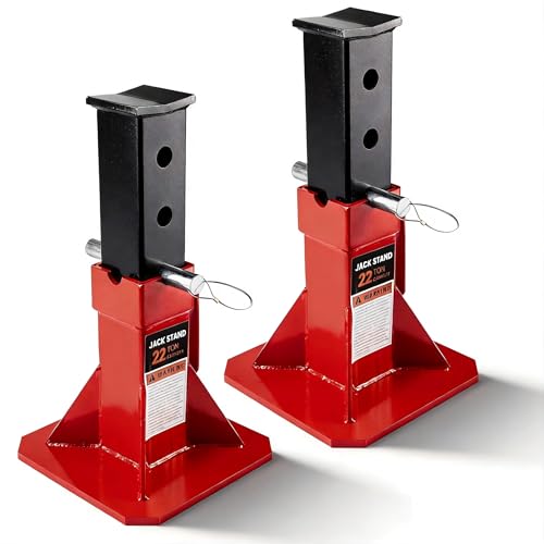 Heavy Duty Jack Stands 22 Ton (44,000 lb) Capacity, 2-Pack, Red | Low Profile Design, Pin Lock Mechanism, Adjustable Height Range, Fits Car SUV Truck Pickup, Steel Construction, 2 Pack Set - size: 22 Ton