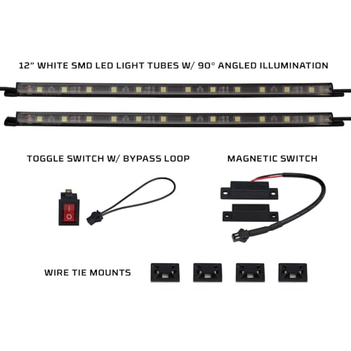 LEDGlow 2pc White Truck Tool Box LED Lighting Kit for Work & Utility Trucks | Universal Fitment 12" Tubes Install Inside the Lid & Shine Down on Tools, Includes Magnetic Power Switch for Automatic On/Off